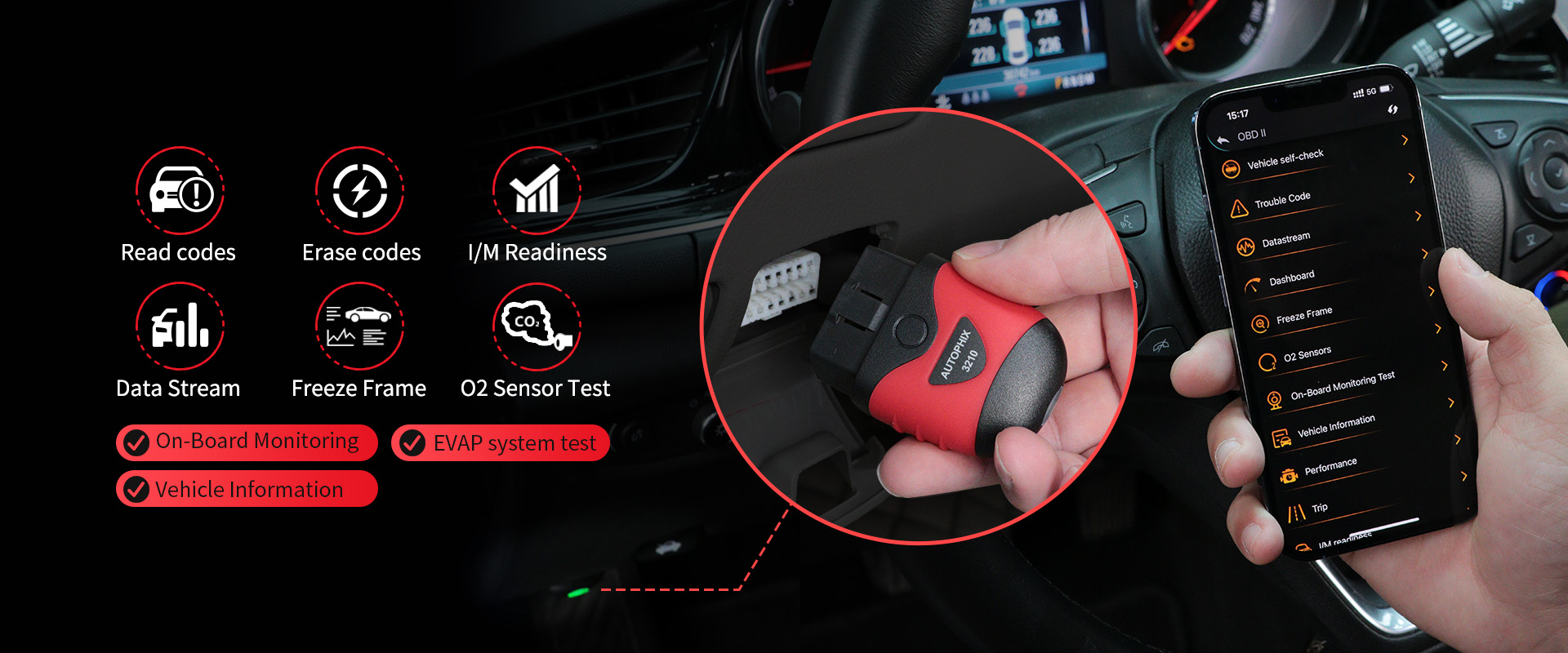 AUTOPHIX-escáner OBD2 Bluetooth 3210, lector de código de coche,  herramientas de escaneo de diagnóstico OBD 2, prueba de batería,  configuración de alarma, prueba de rendimiento